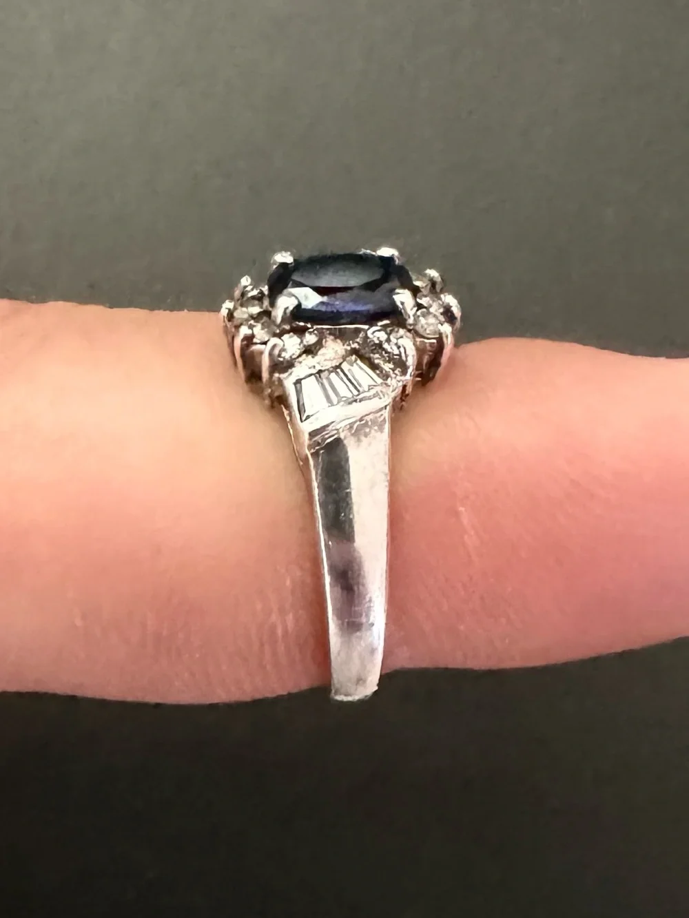Vintage Blue Sapphire Halo Ring 925 Sterling Silver Art Deco Engagement